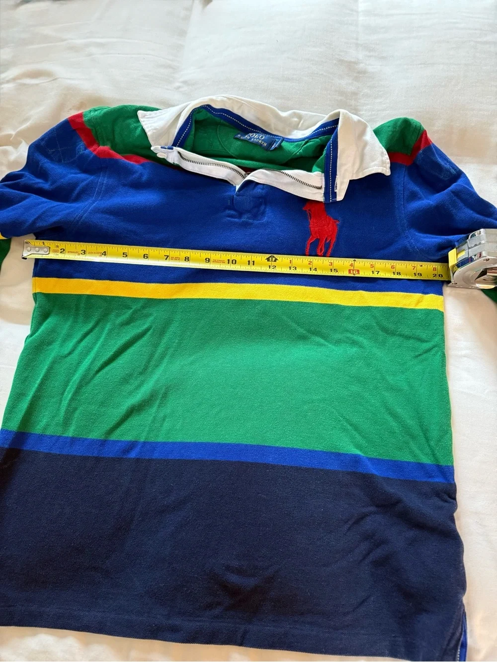 Ralph Lauren Polo Green Tee with Navy Label and Yellow Stitching